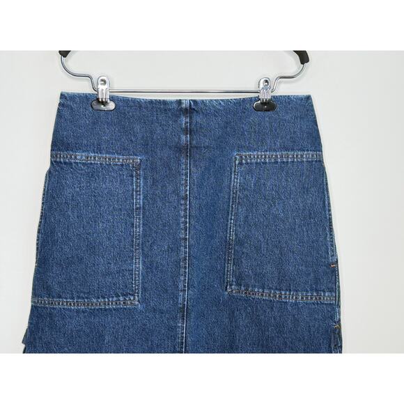 Toteme High Waisted Curved Hem Denim Pencil Midi Skirt Blue Women's Size 40 - Picture 3 of 10